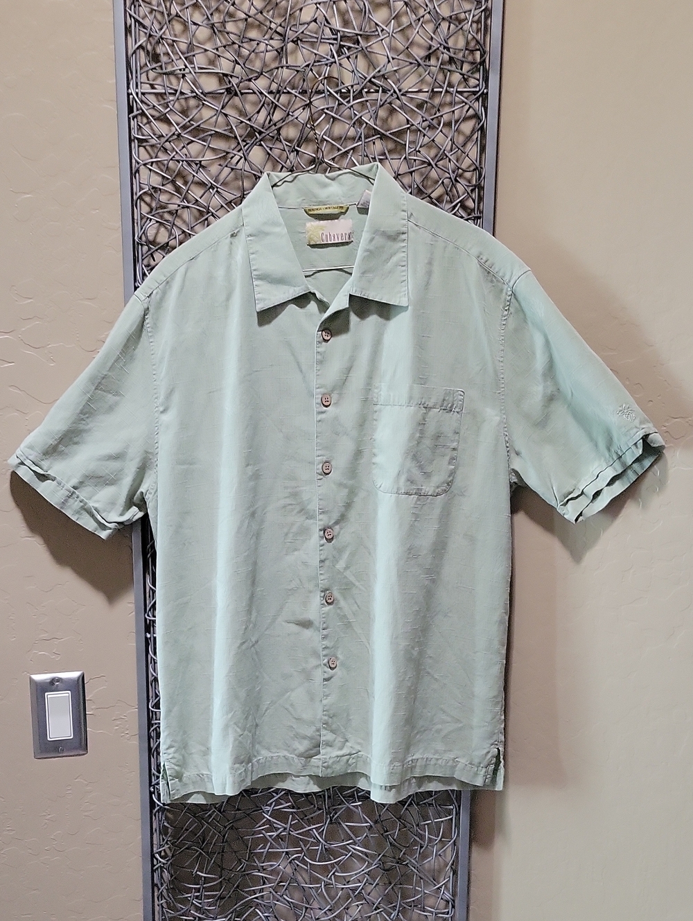 Cubavera Men's Silk Blend Light Sage Short-Sleeve Textured Button-Down Shirt